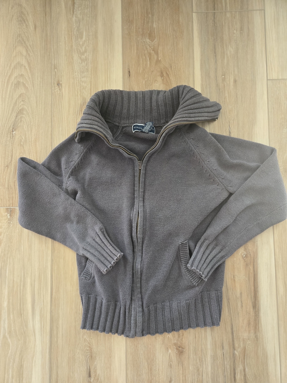 Karen Scott Women's Charcoal Zip-Up Shawl Collar Sweater